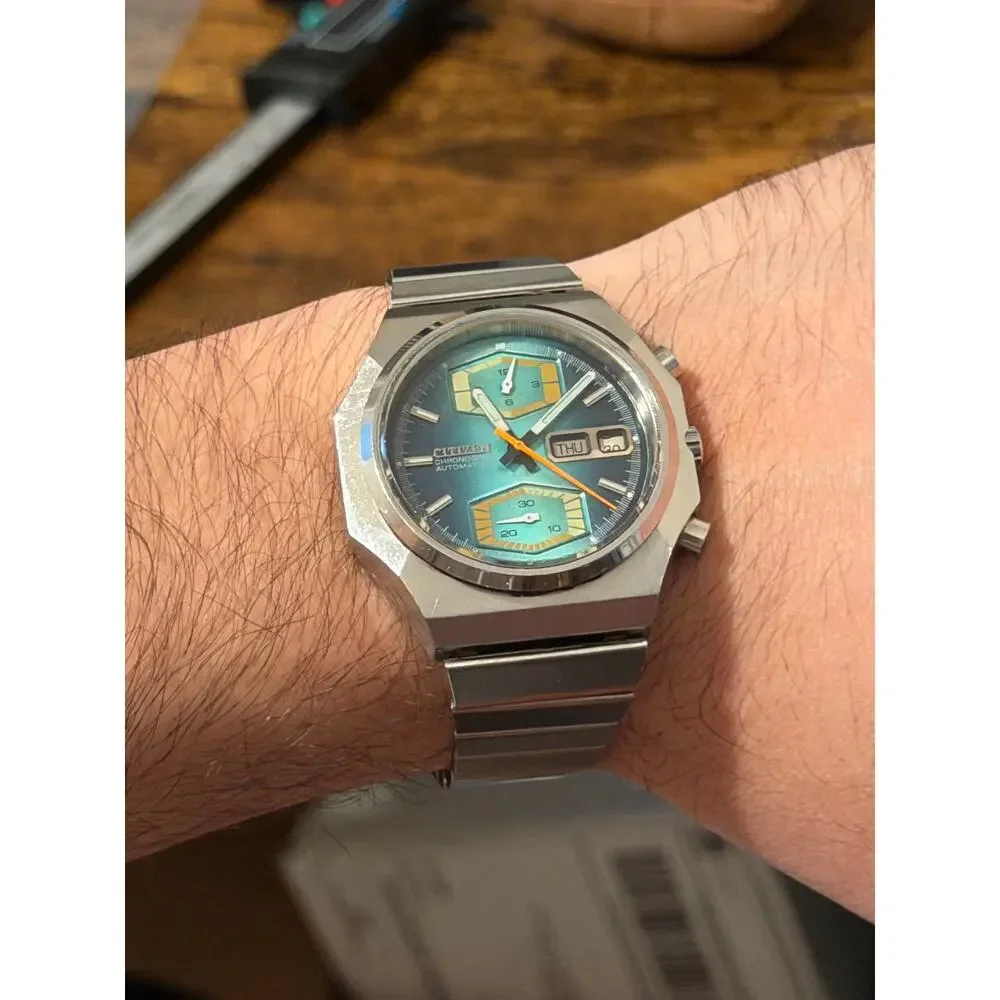 Vintage Citizen Automatic Chronograph Watch - Teal Dial